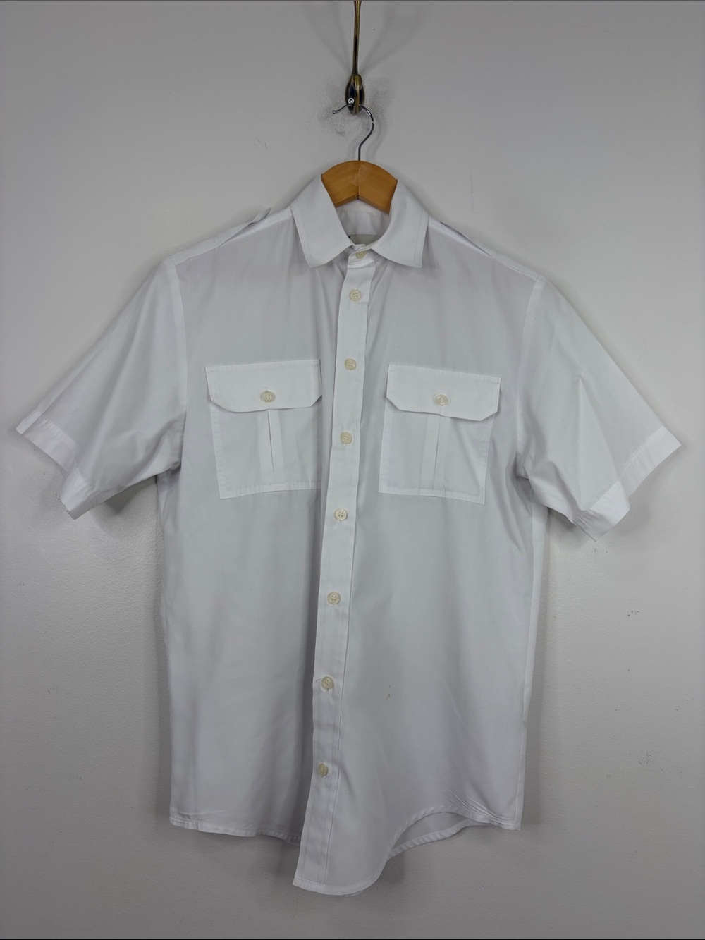 Vintage Tilley Shirt Mens Small White Short Sleeve Collar Pockets Made in Canada